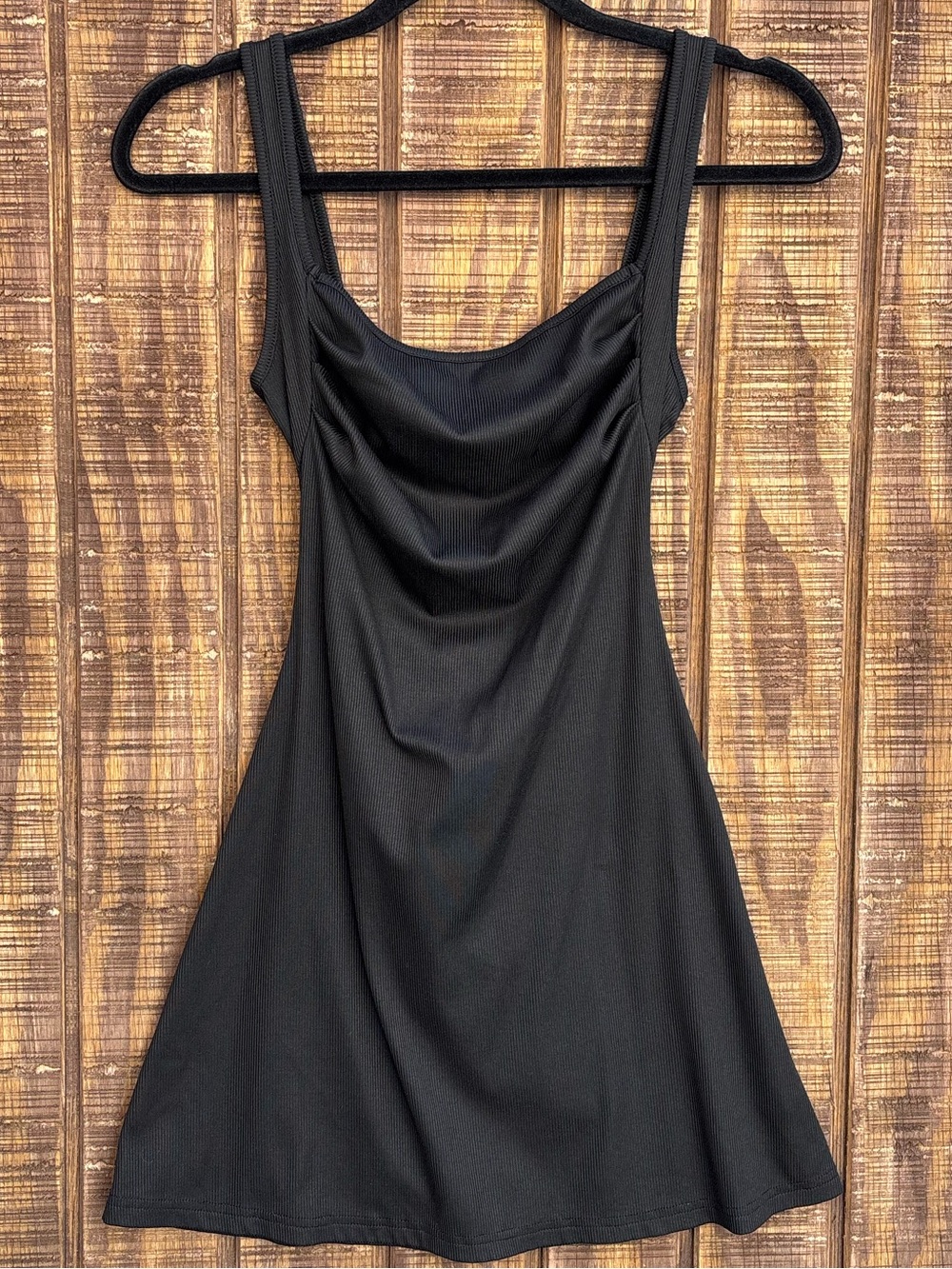 Cider Black Ribbed Cowl Neck Mini Dress